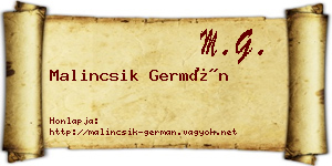 Malincsik Germán névjegykártya